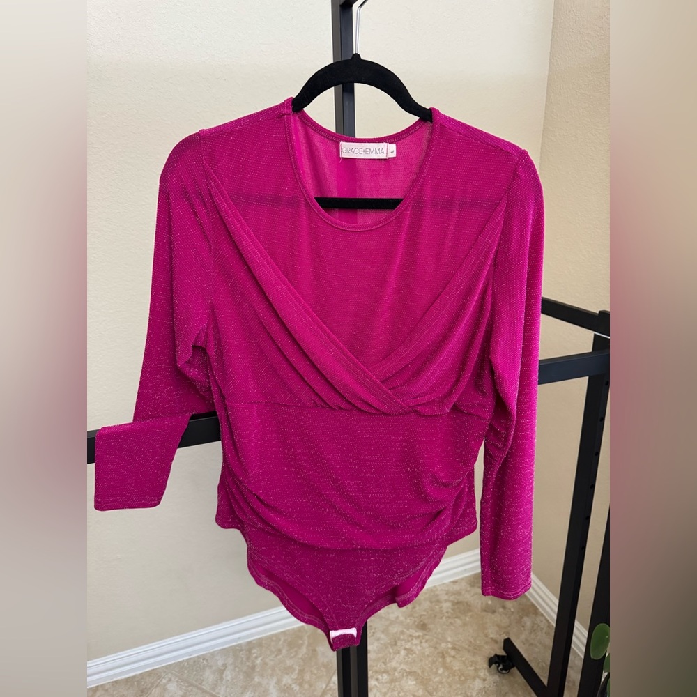 Grace and Emma size large sparkling Fuchsia Draped Bodysuit